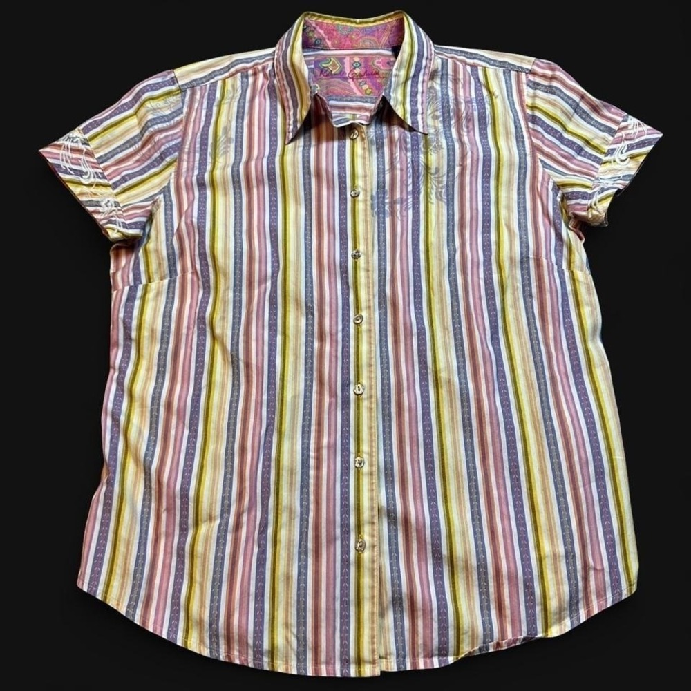 Robert Graham multicolor striped women's button short sleeve shirt large